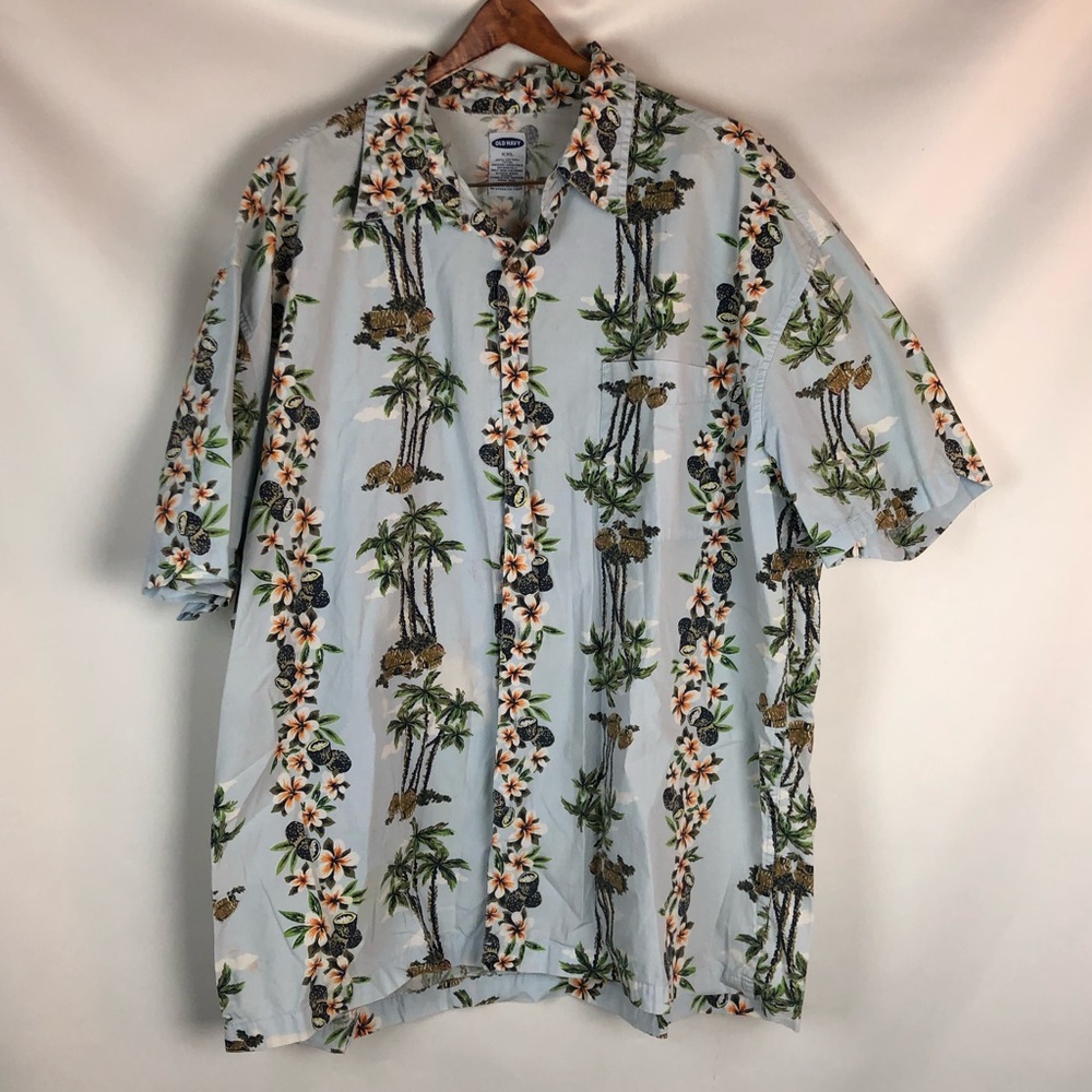 Cute Light Blue Hawaiian Flowers Print Shirt